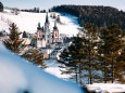 Blick auf Mariazell mit Basilika vom Feldbauer aus gesehen am 20. Jänner 2021