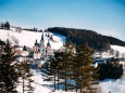 Blick auf Mariazell mit Basilika vom Feldbauer aus gesehen am 20. Jänner 2021