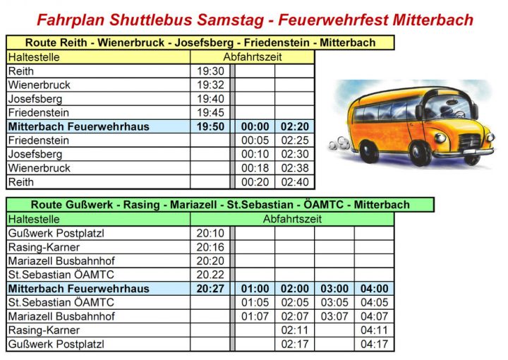 Shuttlebus Feuerwehrfest Mitterbach