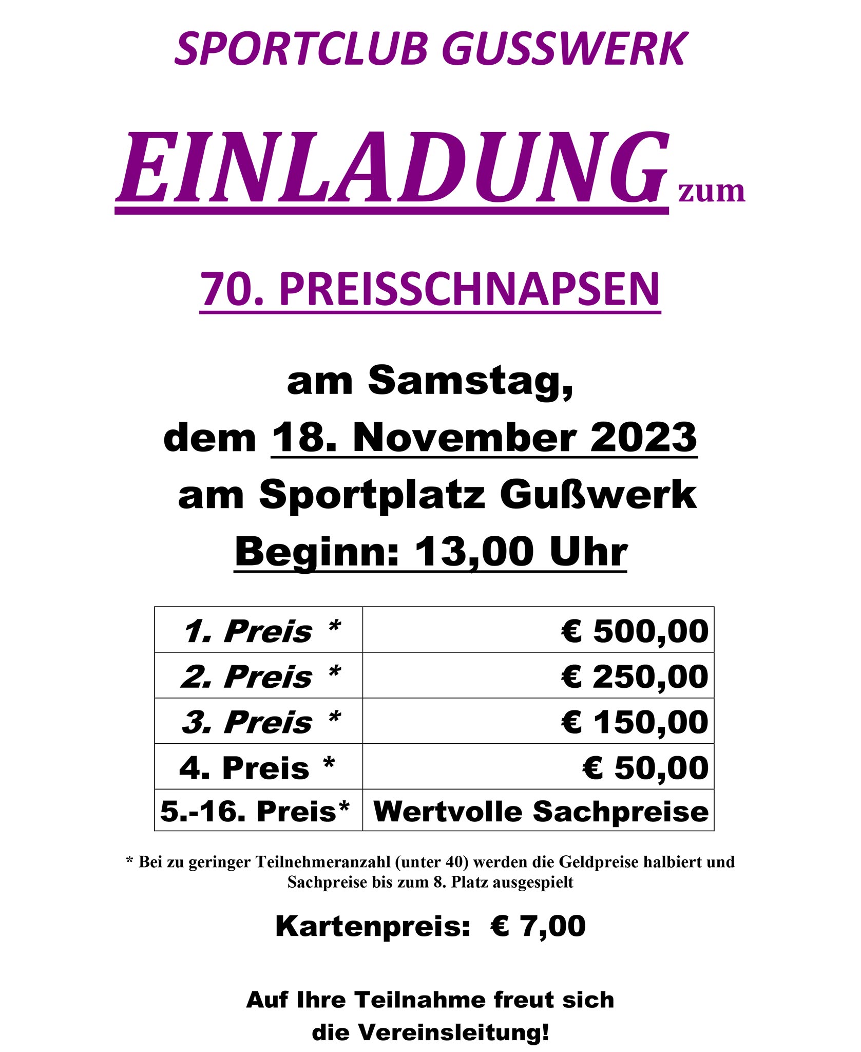 Preisschnapsen in Gußwerk am 18. November 2023