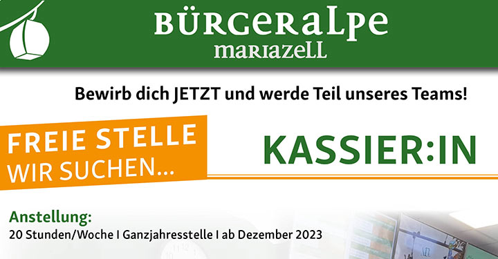 Stellenausschreibung: Kassier:in | Ganzjahresstelle Bürgeralpe Mariazell